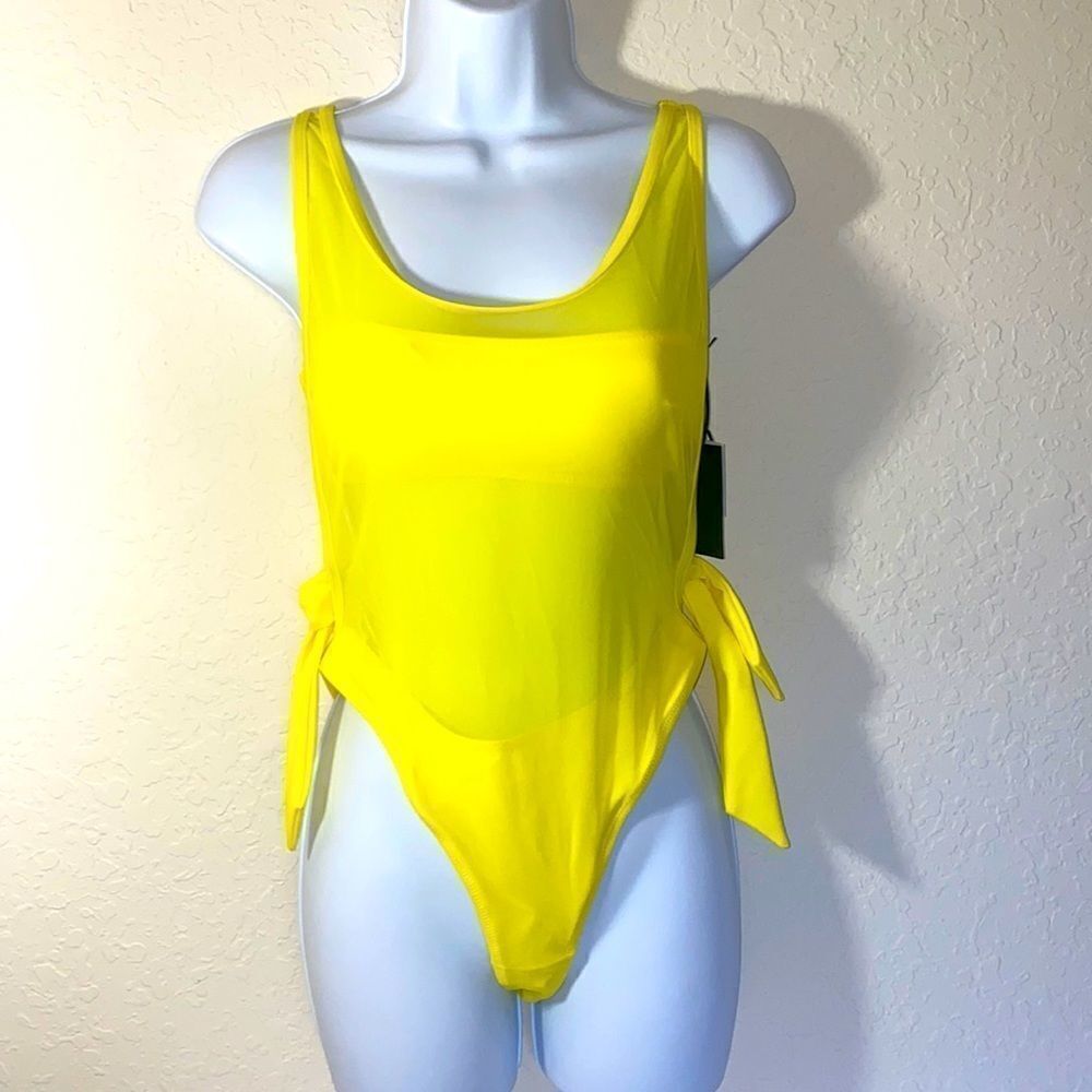 Kendall + Kylie Neon Yellow Mesh 2 Piece Swimsuit